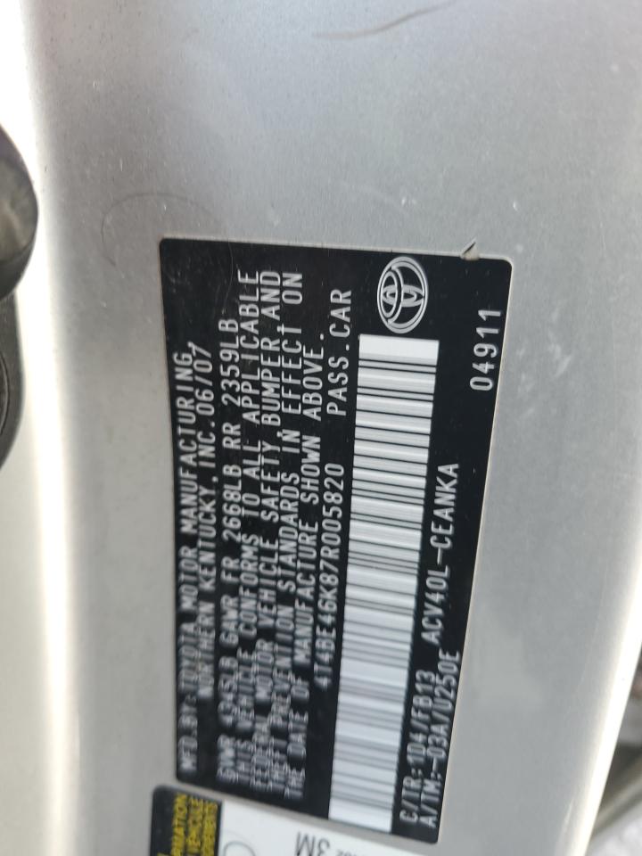 2007 Toyota Camry Ce VIN: 4T4BE46K87R005820 Lot: 70216895