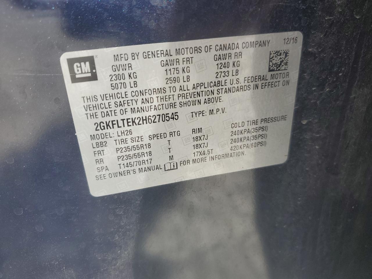 2017 GMC Terrain Sle VIN: 2GKFLTEK2H6270545 Lot: 68200865