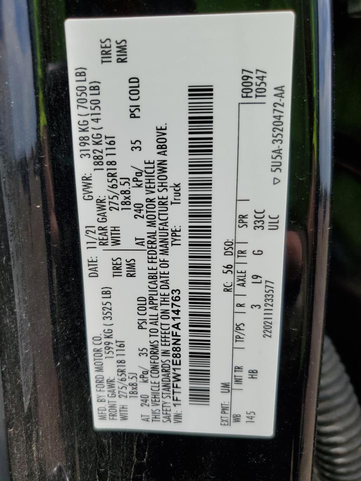 2022 Ford F150 Supercrew VIN: 1FTFW1E88NFA14763 Lot: 68006275