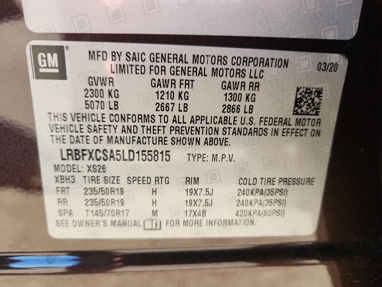 2020 Buick Envision Essence VIN: LRBFXCSA5LD155815 Lot: 69546375