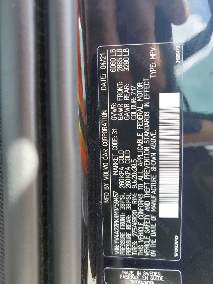 2021 Volvo Xc90 T6 Momentum VIN: YV4A22PK4M1759457 Lot: 70131275