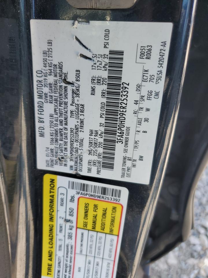 2014 Ford Fusion Se VIN: 3FA6P0HD9ER253392 Lot: 69801055