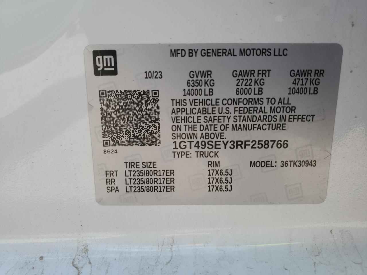 2024 GMC Sierra K3500 VIN: 1GT49SEY3RF258766 Lot: 68695905