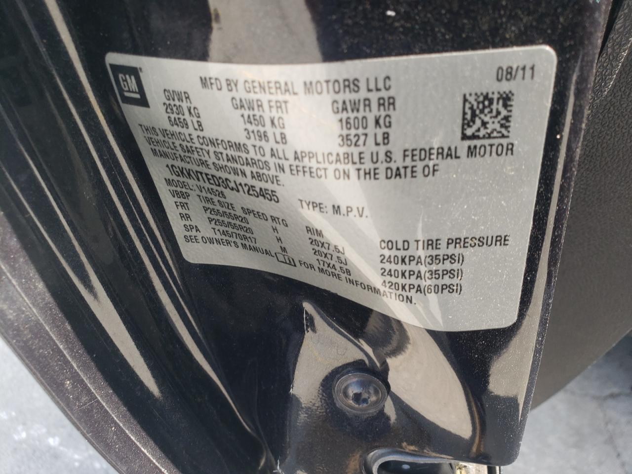 2012 GMC Acadia Denali VIN: 1GKKVTED3CJ125455 Lot: 70257265