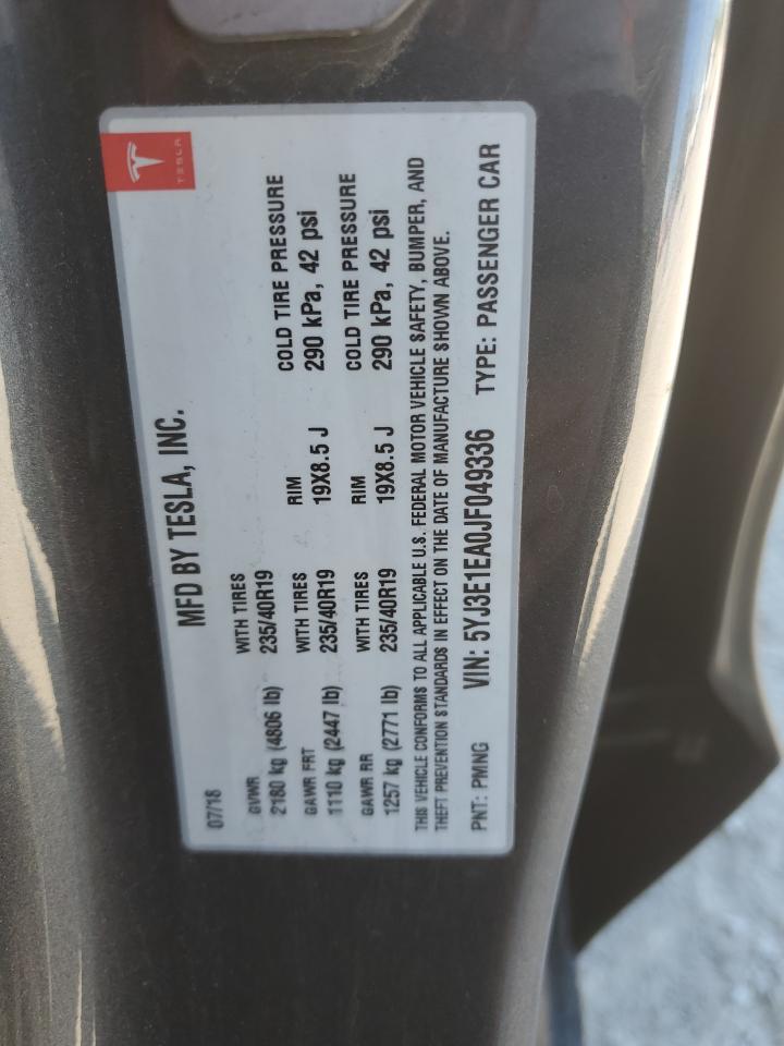 2018 Tesla Model 3 VIN: 5YJ3E1EA0JF049336 Lot: 70119815