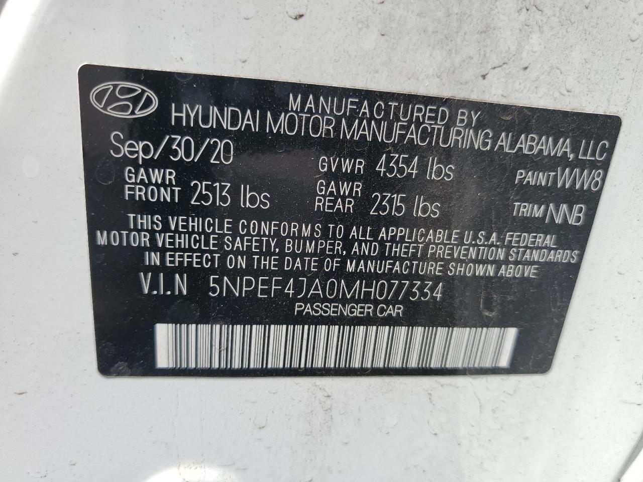 2021 Hyundai Sonata Sel VIN: 5NPEF4JA0MH077334 Lot: 67459875