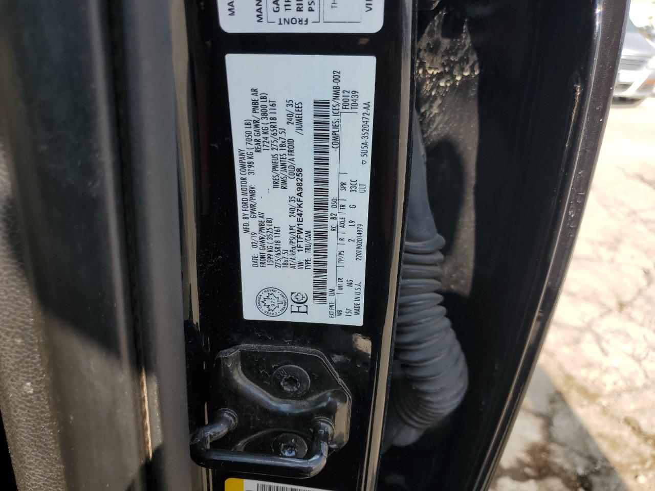 2019 Ford F150 Supercrew VIN: 1FTFW1E47KFA98258 Lot: 69134635