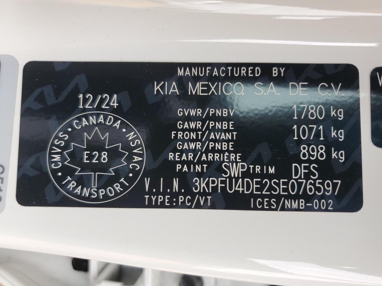 2025 Kia K4 Ex VIN: 3KPFU4DE2SE076597 Lot: 70924565