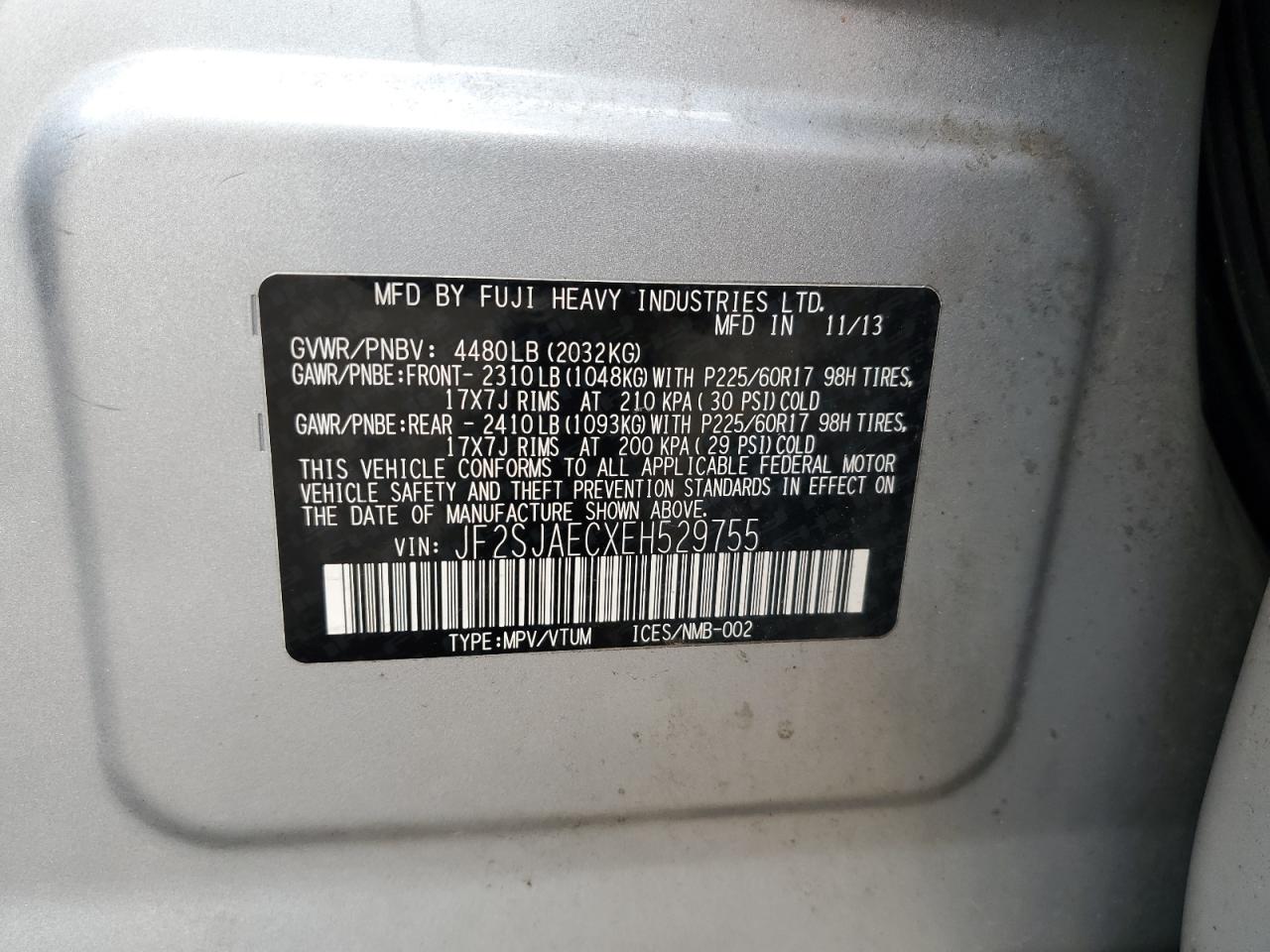 2014 Subaru Forester 2.5I Premium VIN: JF2SJAECXEH529755 Lot: 67622835