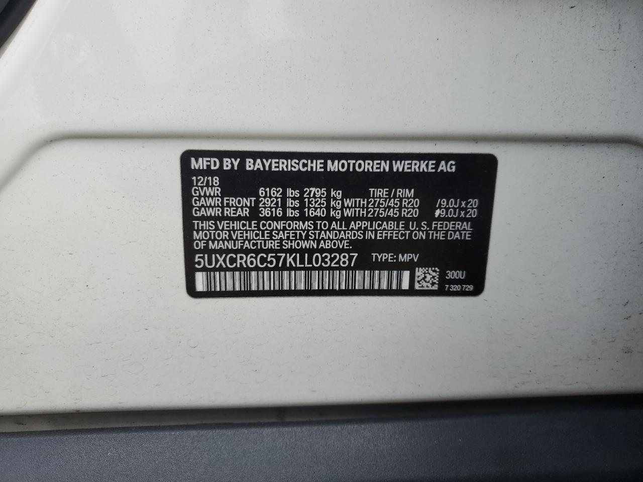 2019 BMW X5 xDrive40I VIN: 5UXCR6C57KLL03287 Lot: 68569665