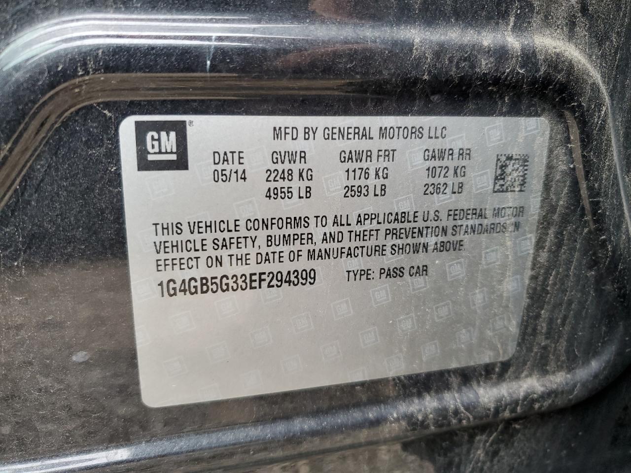 2014 Buick Lacrosse VIN: 1G4GB5G33EF294399 Lot: 68037065