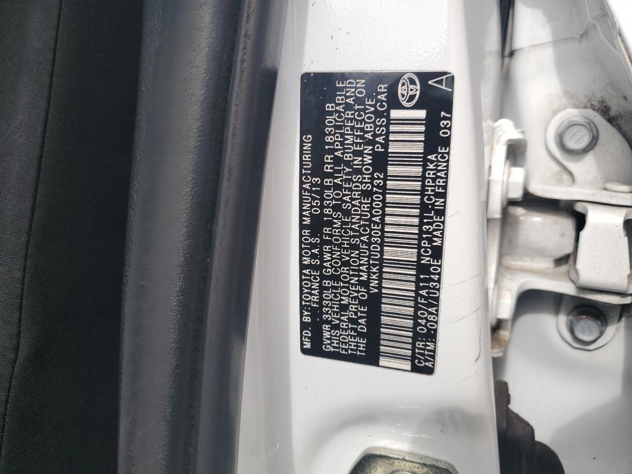 2014 Toyota Yaris VIN: VNKKTUD30EA000732 Lot: 67823315