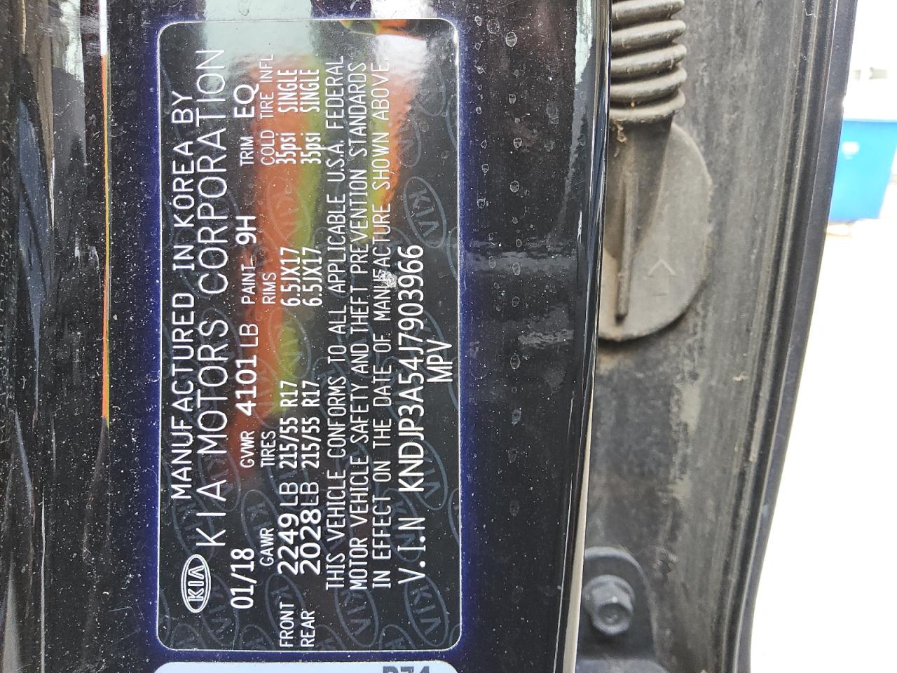 2018 Kia Soul + VIN: KNDJP3A54J7903966 Lot: 69923445