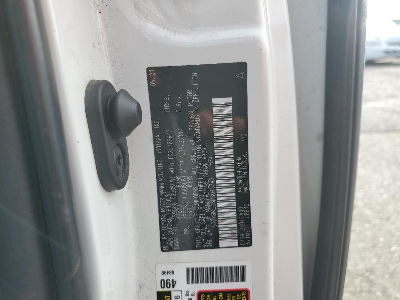 2021 Toyota Sienna Le VIN: 5TDKRKEC6MS043743 Lot: 68544565