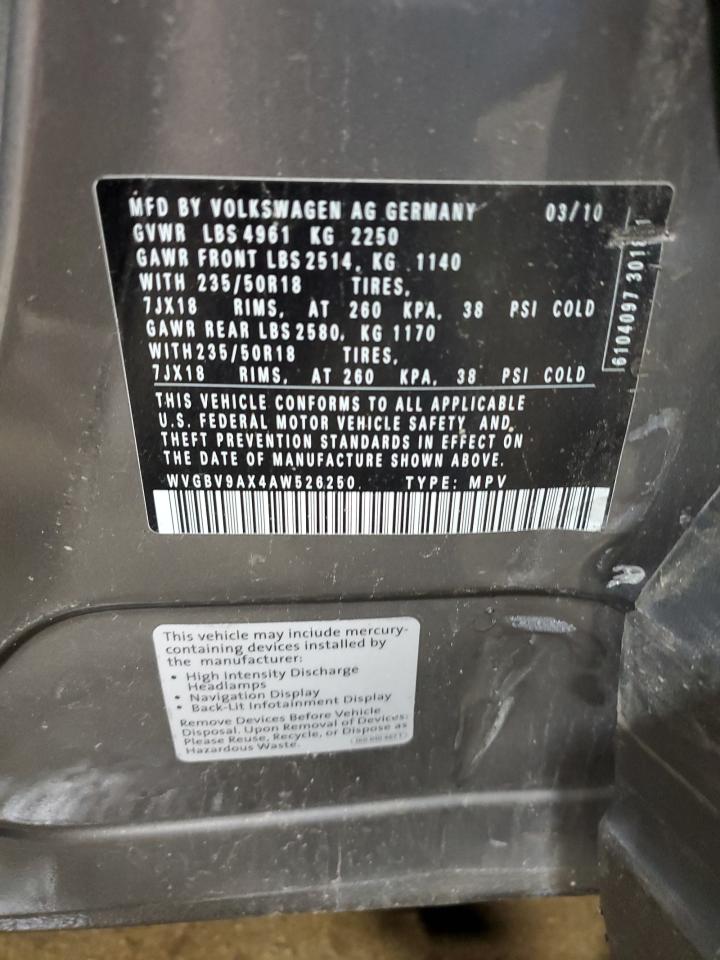 2010 Volkswagen Tiguan Se VIN: WVGBV9AX4AW526250 Lot: 69597415