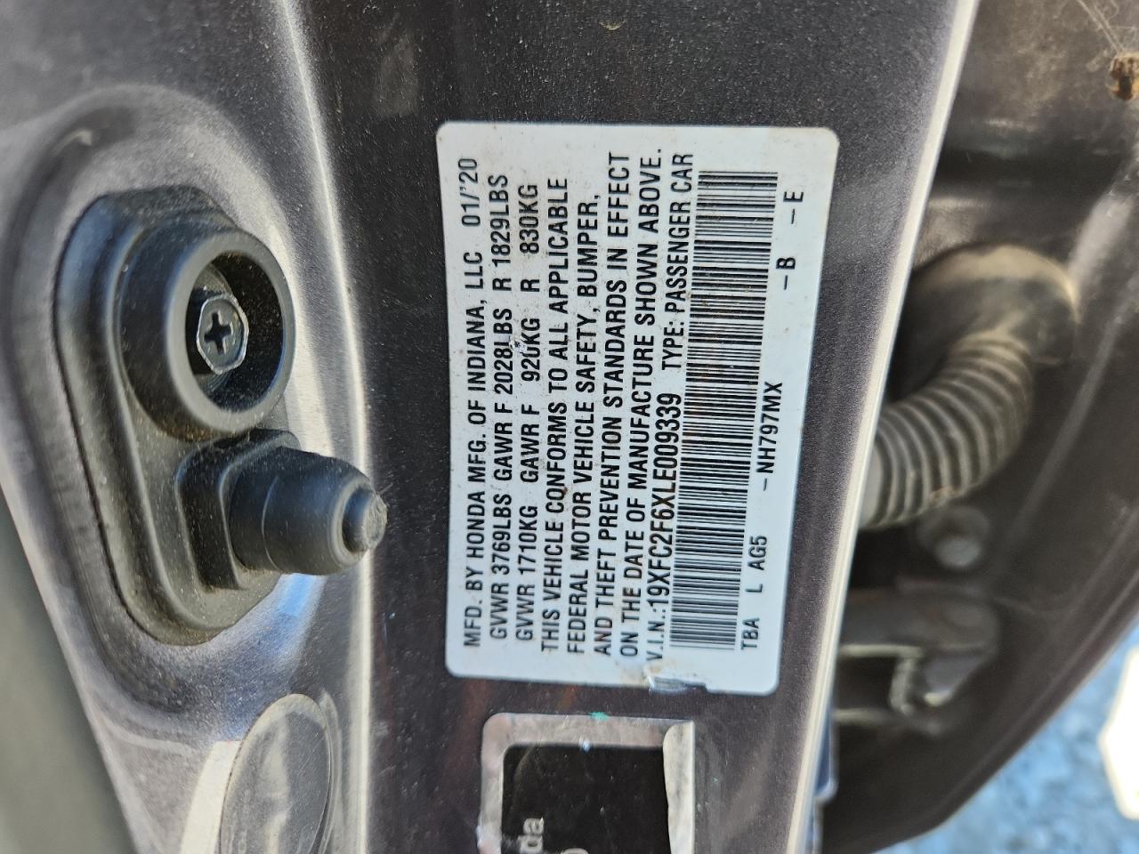 2020 Honda Civic Lx VIN: 19XFC2F6XLE009339 Lot: 70252615