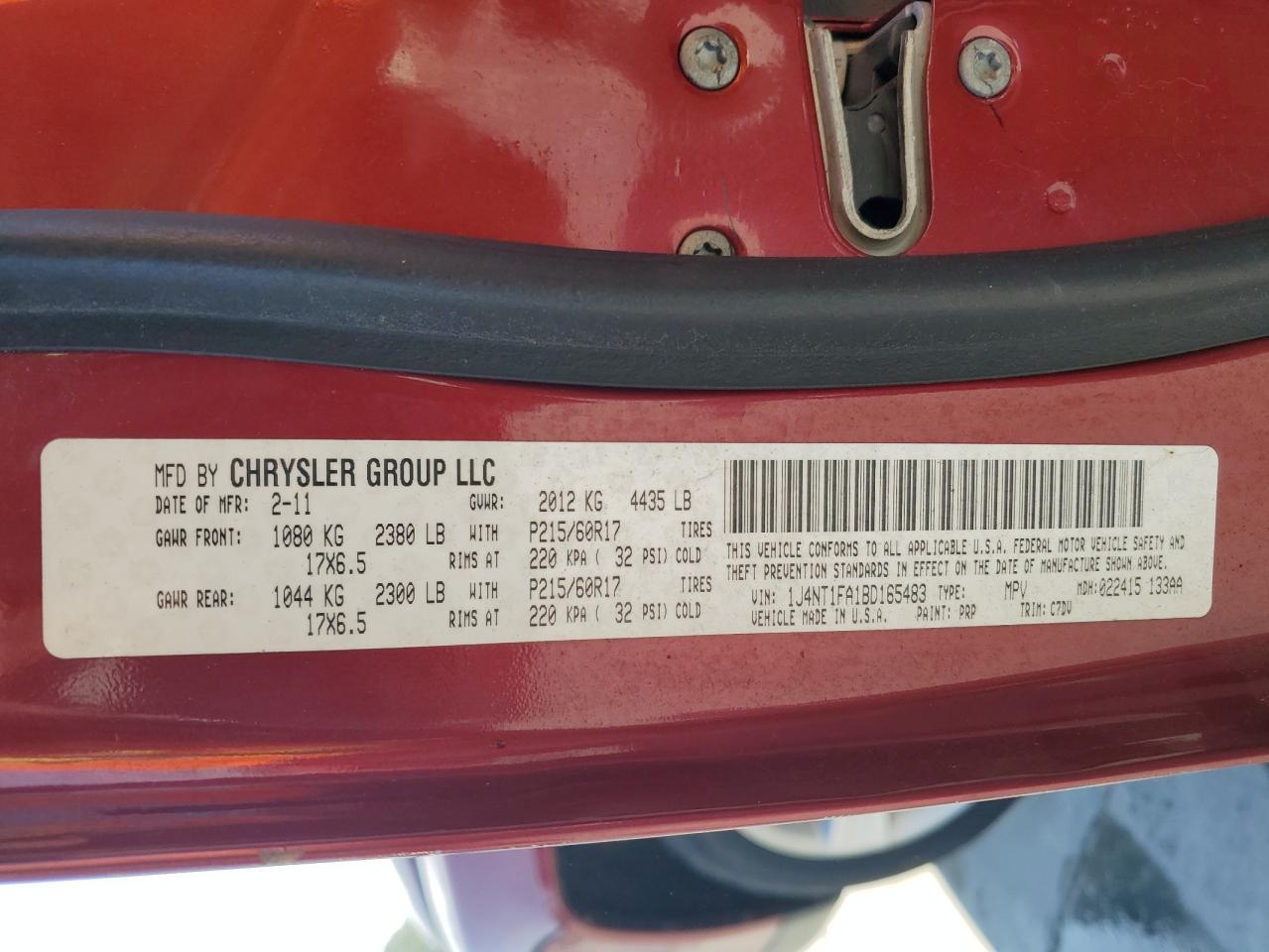 2011 Jeep Compass Sport VIN: 1J4NT1FA1BD165483 Lot: 68731735