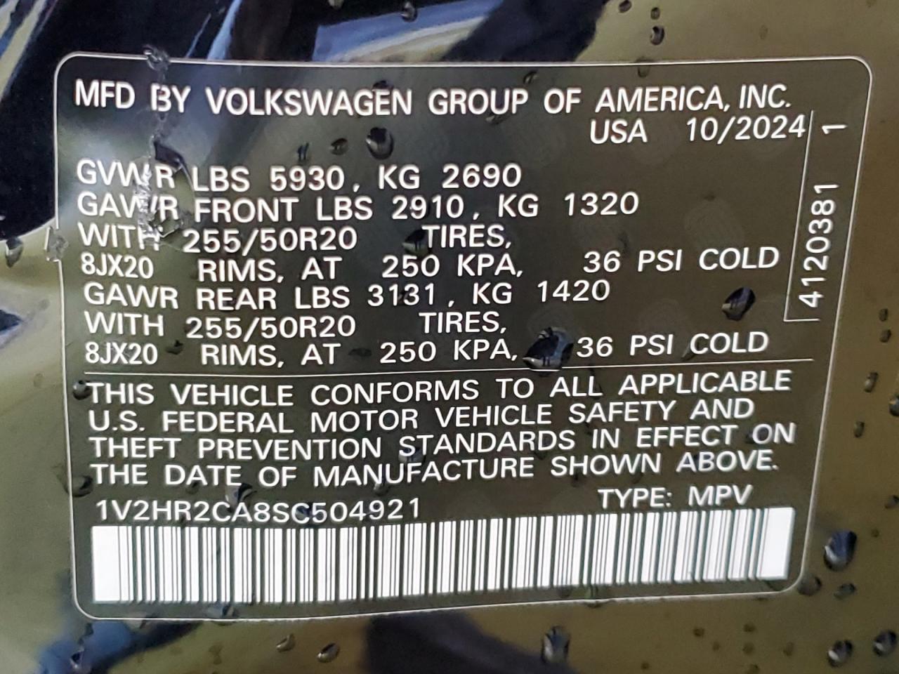 2025 Volkswagen Atlas Se VIN: 1V2HR2CA8SC504921 Lot: 67914165