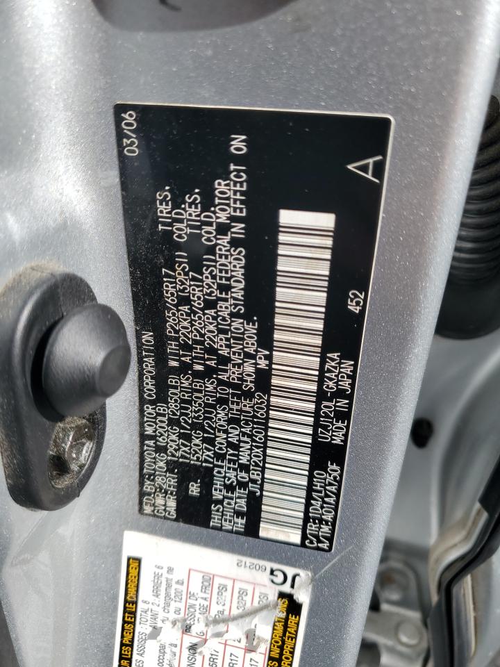 2006 Lexus Gx 470 VIN: JTJBT20X160116032 Lot: 69059535