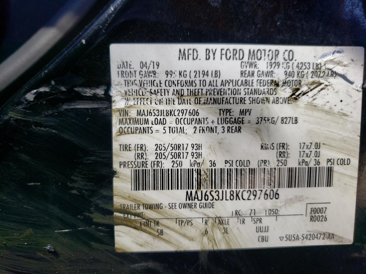 2019 Ford Ecosport Ses VIN: MAJ6S3JL8KC297606 Lot: 67327845