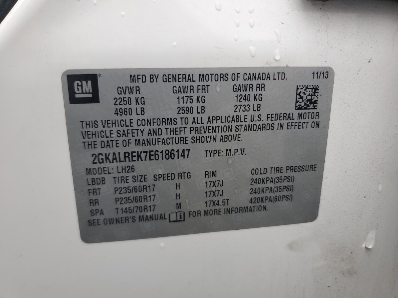 2014 GMC Terrain Sle VIN: 2GKALREK7E6186147 Lot: 69800705