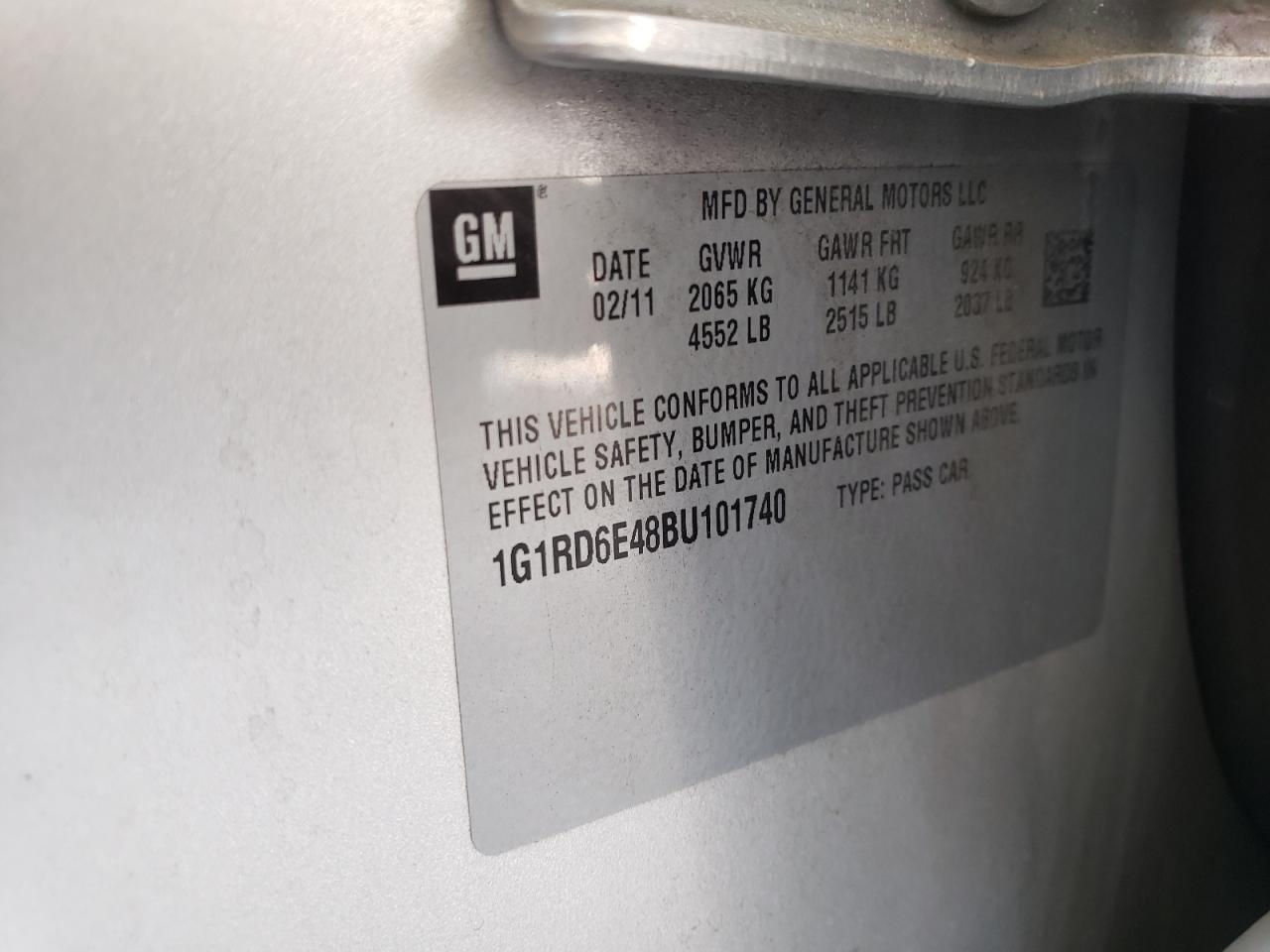 2011 Chevrolet Volt VIN: 1G1RD6E48BU101740 Lot: 67549415