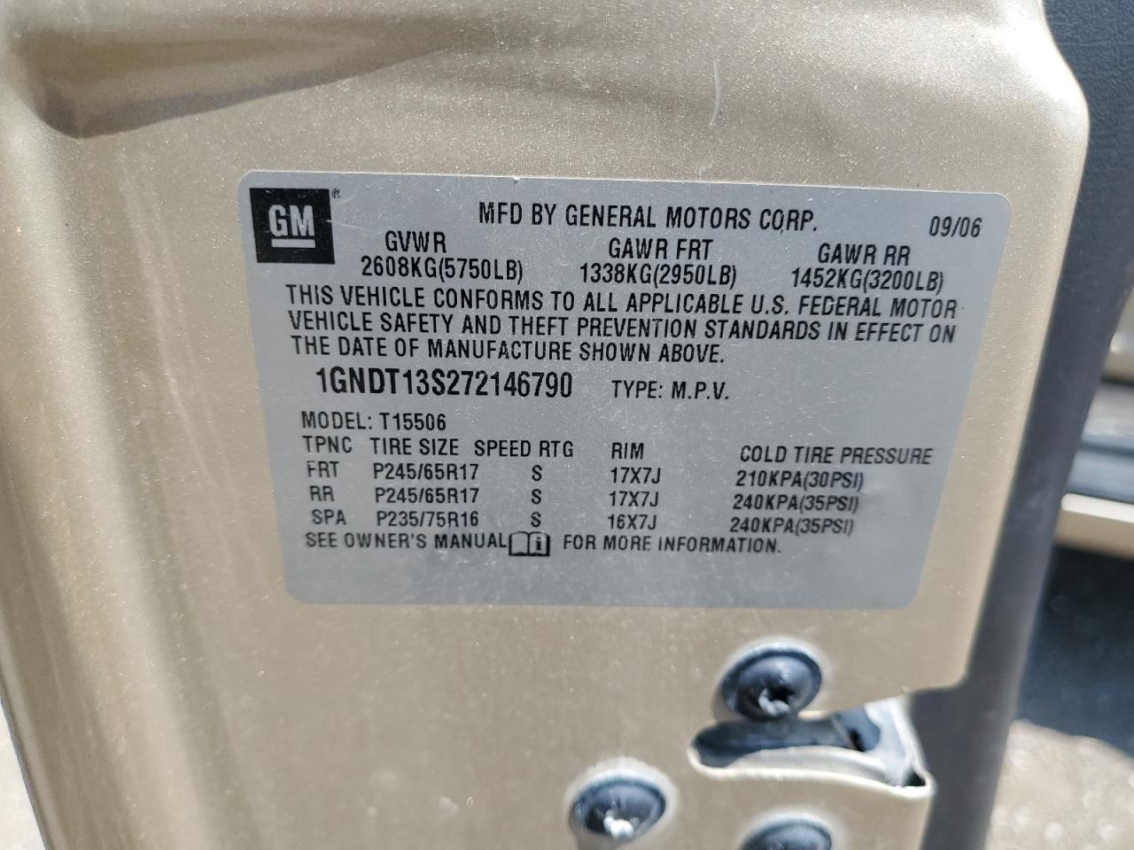 2007 Chevrolet Trailblazer Ls VIN: 1GNDT13S272146790 Lot: 67404435