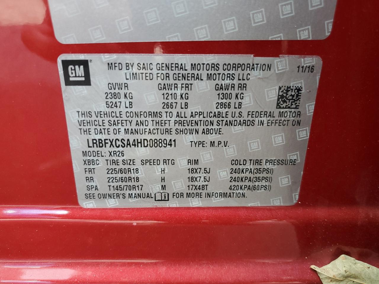 2017 Buick Envision Preferred VIN: LRBFXCSA4HD088941 Lot: 69098015