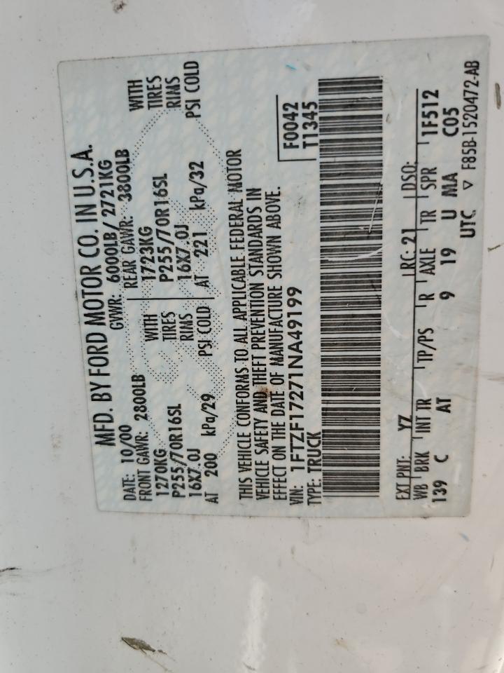 2001 Ford F150 VIN: 1FTZF17271NA49199 Lot: 68412475