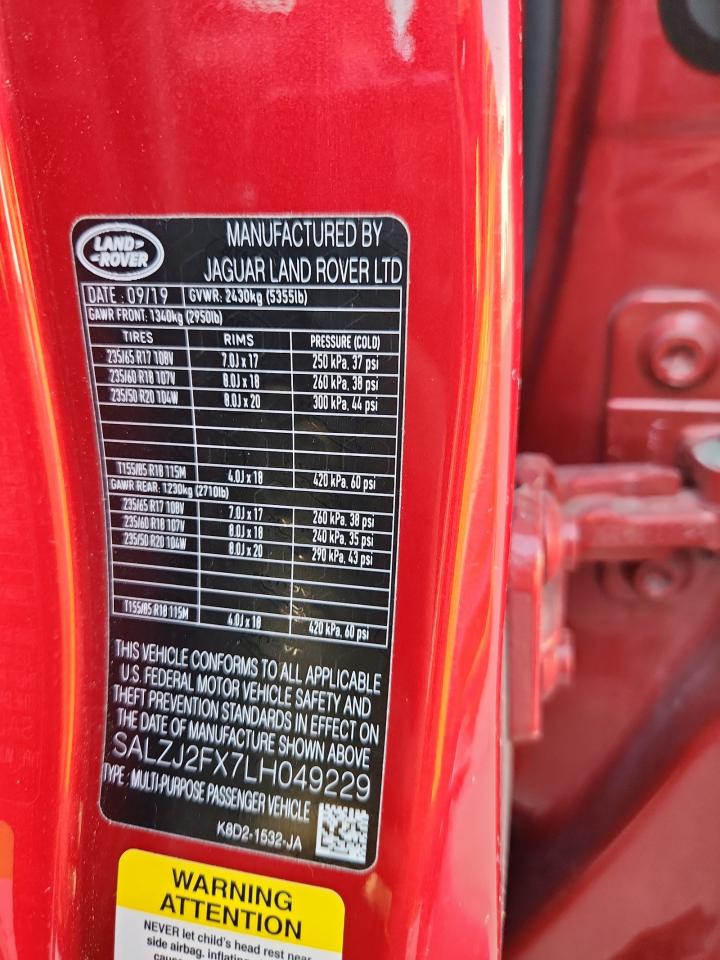 2020 Land Rover Range Rover Evoque S VIN: SALZJ2FX7LH049229 Lot: 67567065