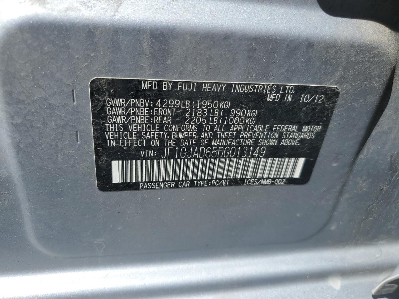 2013 Subaru Impreza Premium VIN: JF1GJAD65DG013149 Lot: 68473545