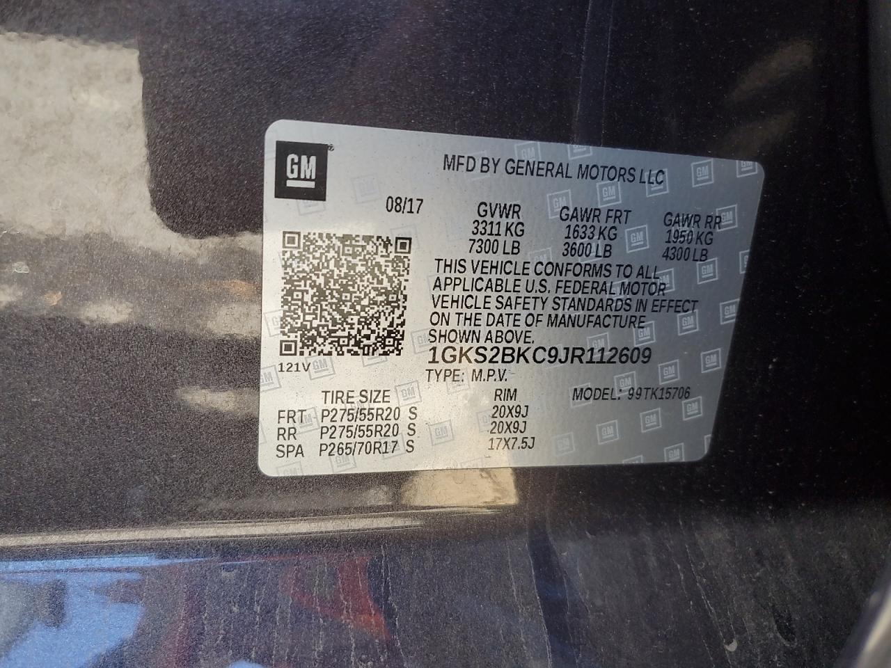 2018 GMC Yukon Slt VIN: 1GKS2BKC9JR112609 Lot: 68706925