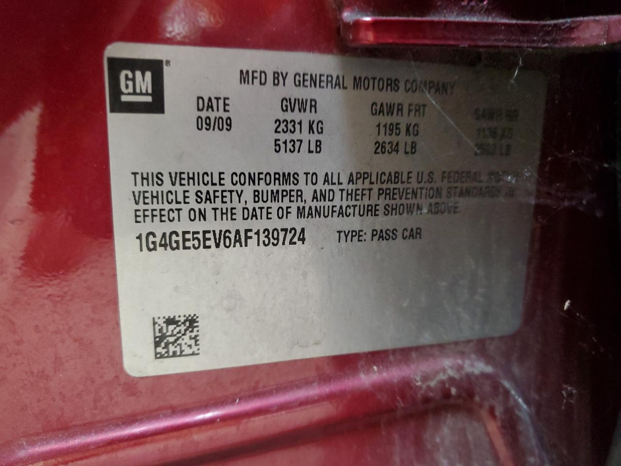 2010 Buick Lacrosse Cxs VIN: 1G4GE5EV6AF139724 Lot: 70312745