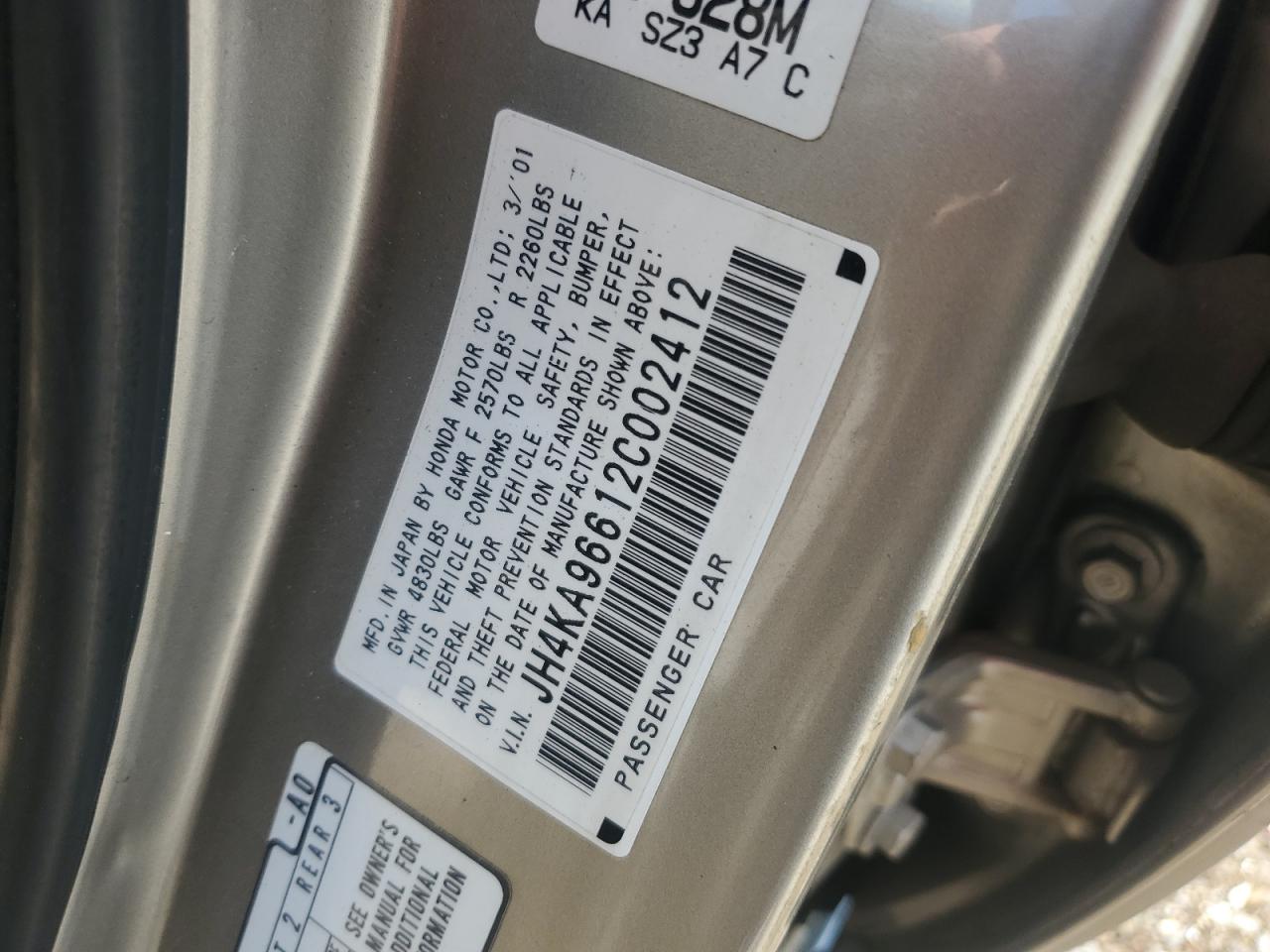 2002 Acura 3.5Rl VIN: JH4KA96612C002412 Lot: 70684725