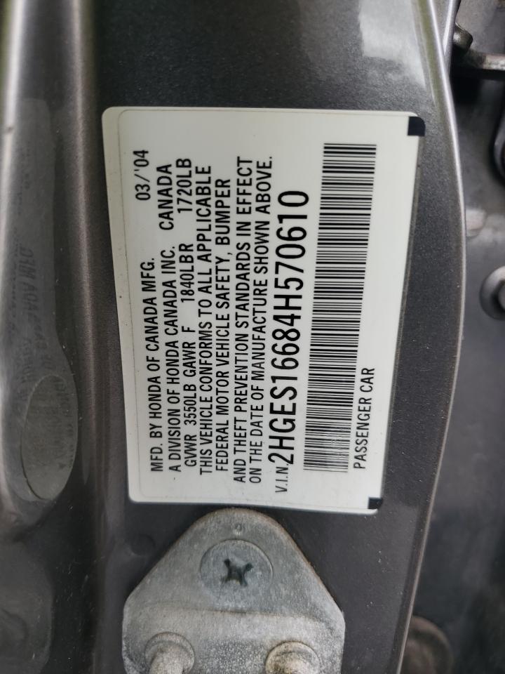 2004 Honda Civic Lx VIN: 2HGES16684H570610 Lot: 69586825