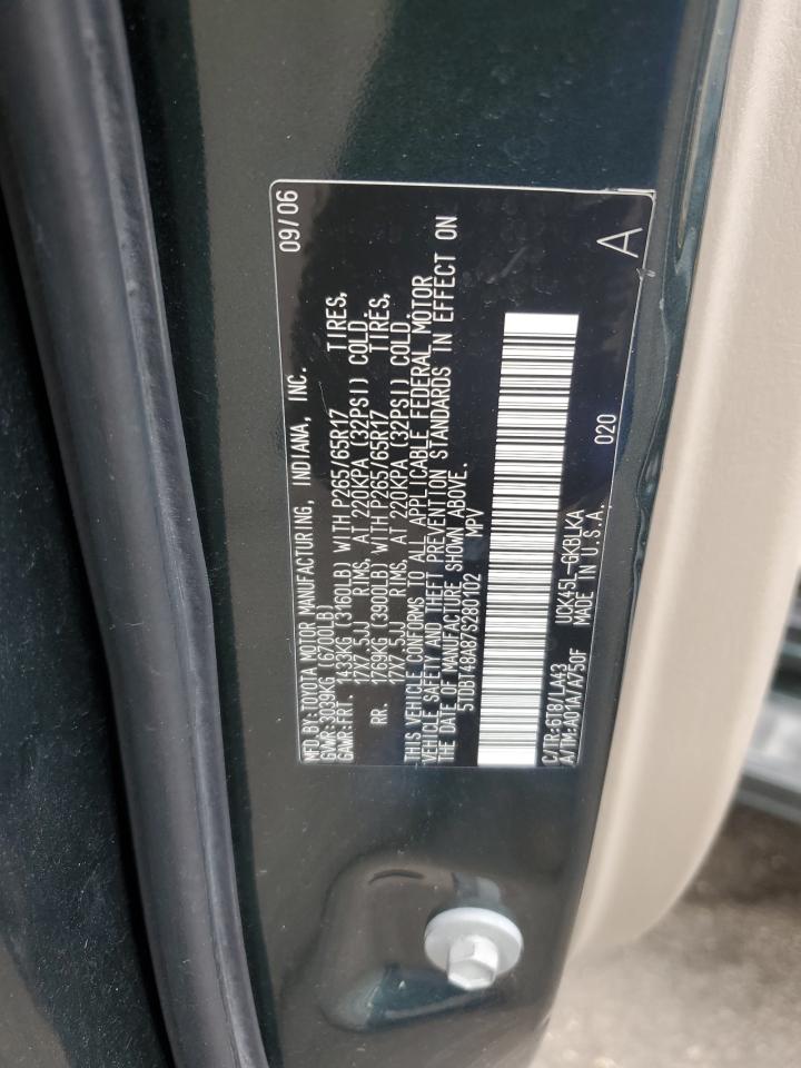 2007 Toyota Sequoia Limited VIN: 5TDBT48A87S280102 Lot: 67763975