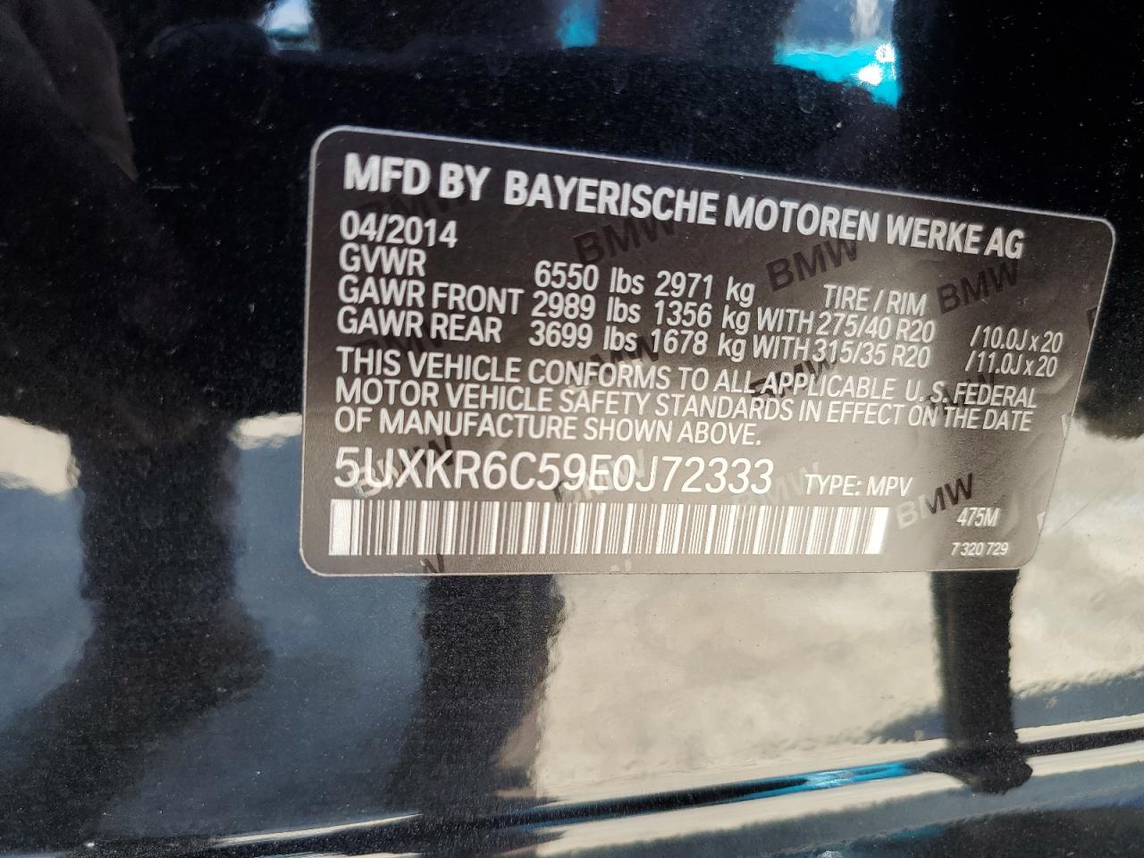 2014 BMW X5 xDrive50I VIN: 5UXKR6C59E0J72333 Lot: 70266465