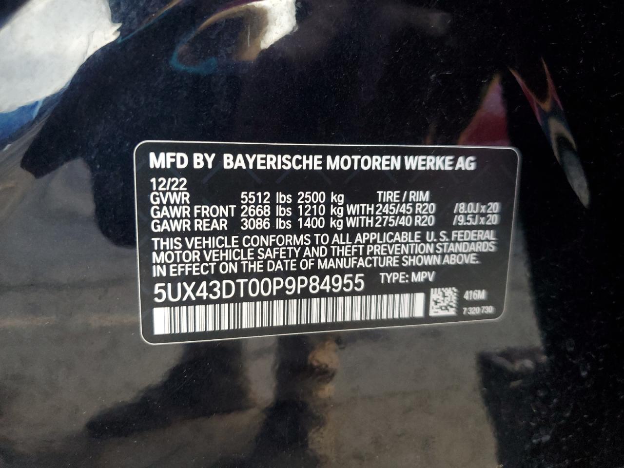 2023 BMW X4 M40I VIN: 5UX43DT00P9P84955 Lot: 68119905