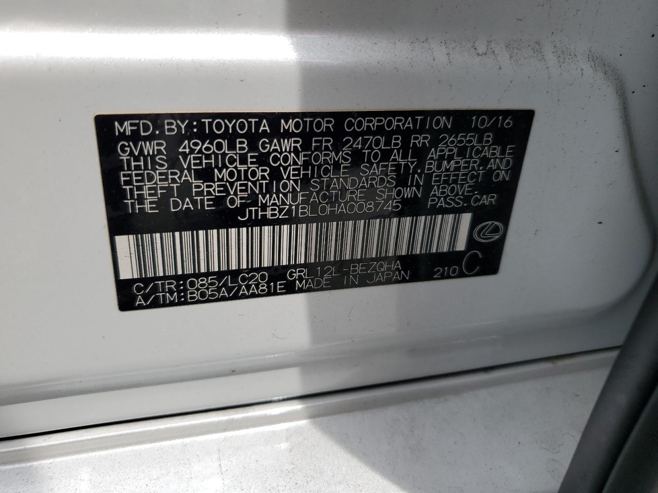 2017 Lexus Gs 350 Base VIN: JTHBZ1BL0HA008745 Lot: 69258685