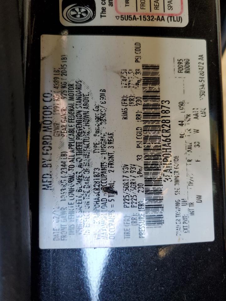 2012 Ford Fusion Se VIN: 3FAHP0HA6CR281873 Lot: 96450255