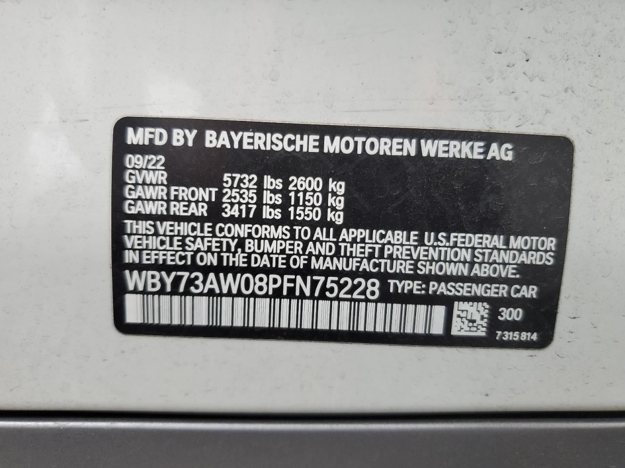 2023 BMW I4 Edrive 40 VIN: WBY73AW08PFN75228 Lot: 67817445