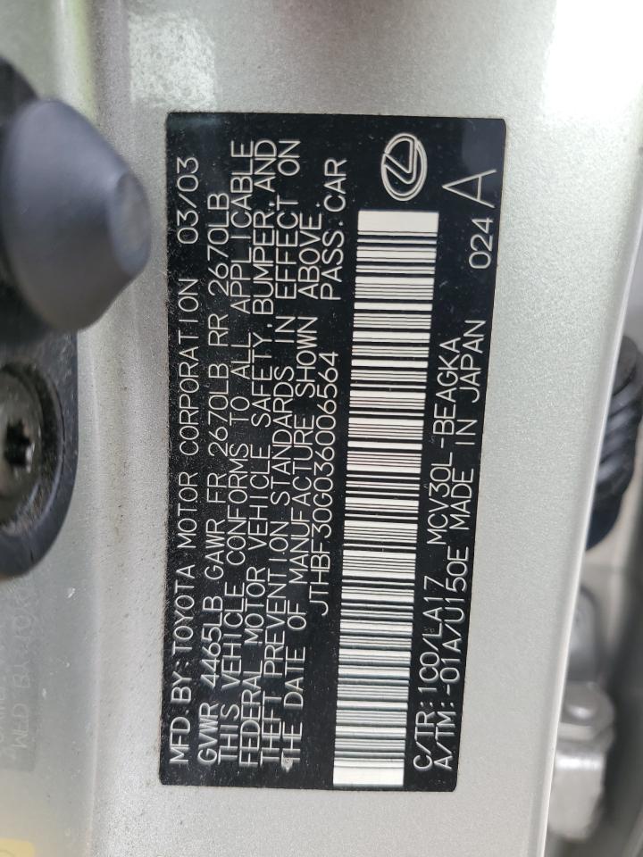 2003 Lexus Es 300 VIN: JTHBF30G036006564 Lot: 67917875