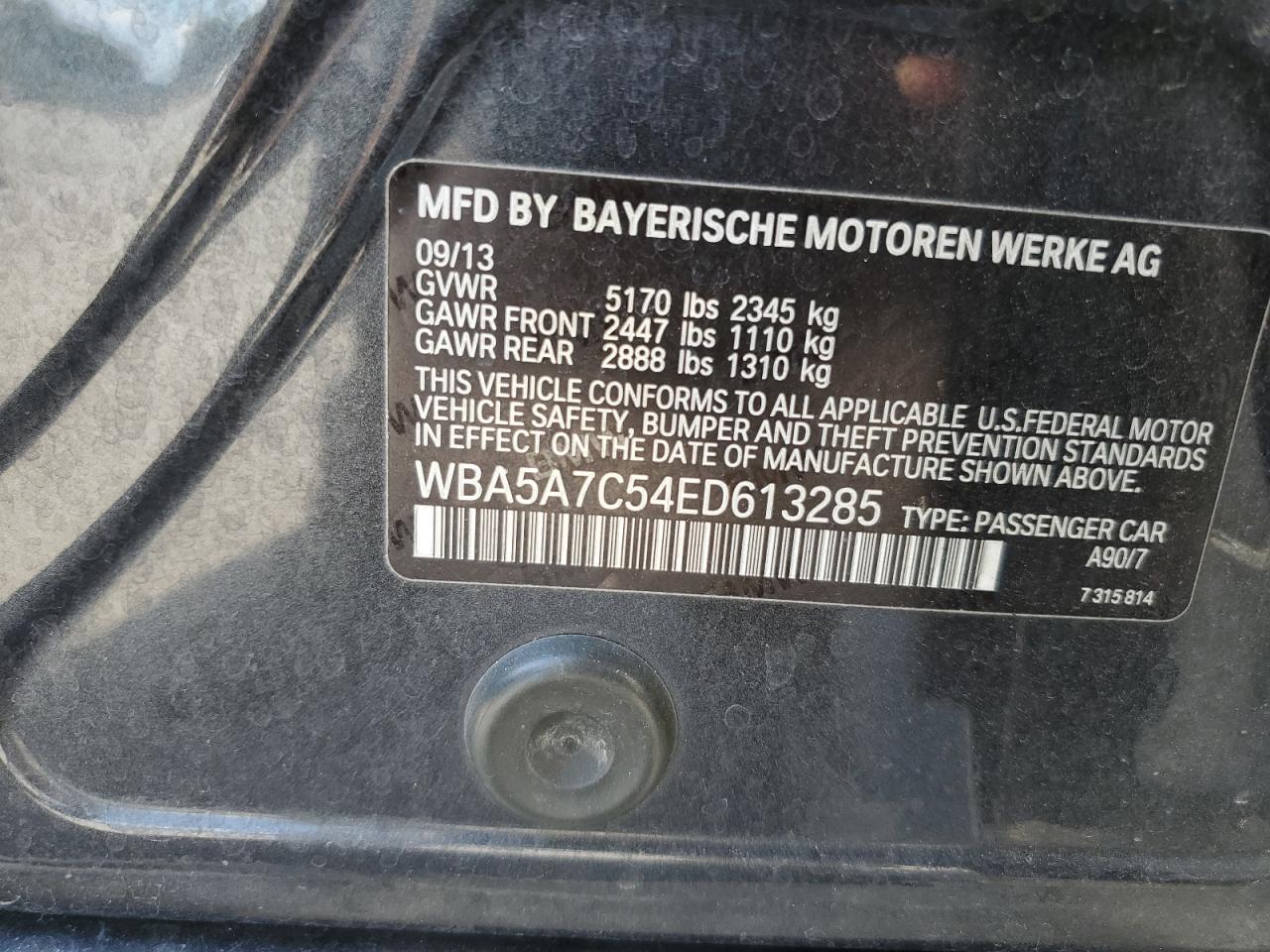 2014 BMW 528 Xi VIN: WBA5A7C54ED613285 Lot: 70866285