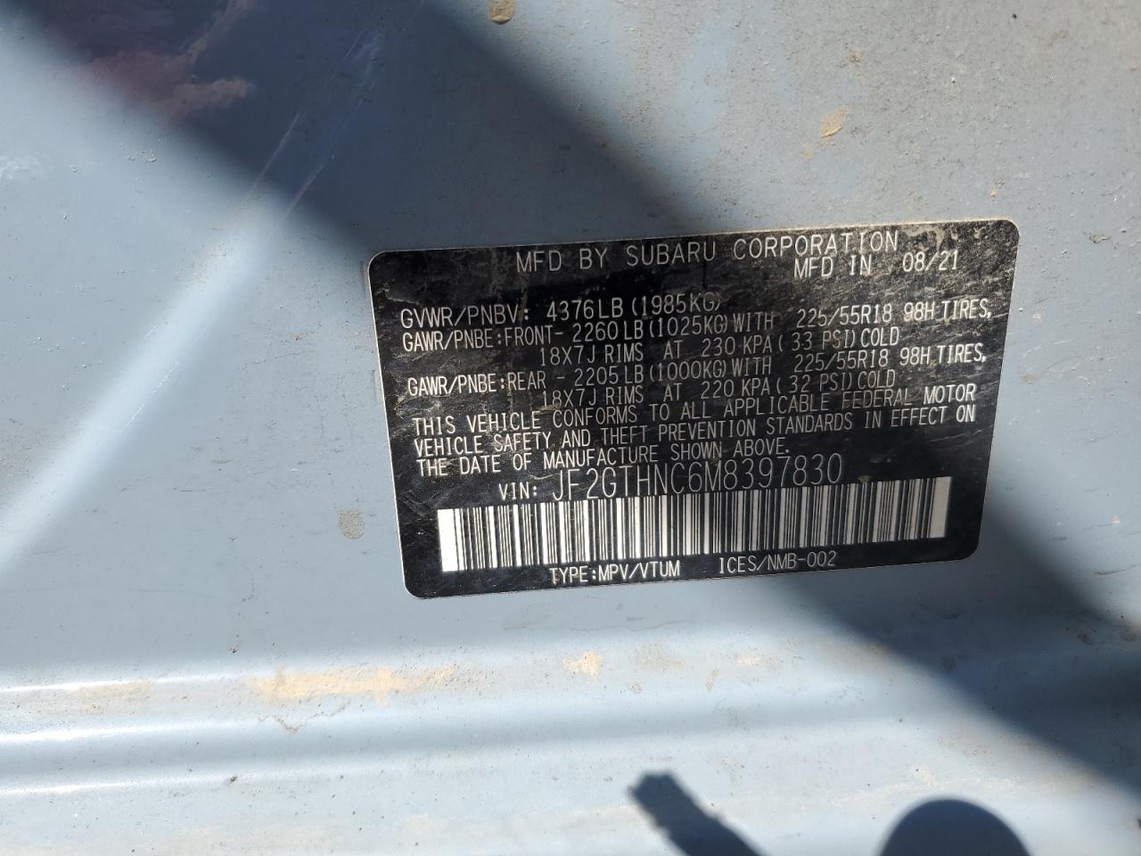 2021 Subaru Crosstrek Limited VIN: JF2GTHNC6M8397830 Lot: 68379355