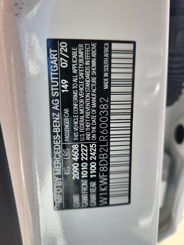 2020 Mercedes-Benz C 300 VIN: W1KWF8DB2LR600382 Lot: 70777305