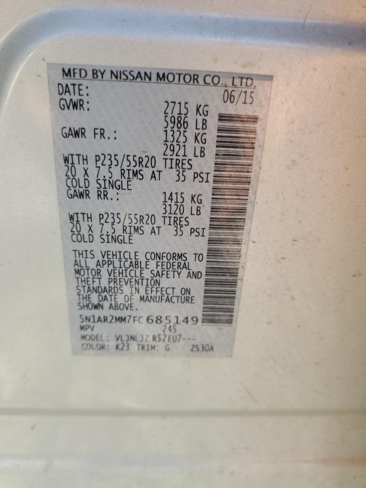 2015 Nissan Pathfinder S VIN: 5N1AR2MM7FC685149 Lot: 69064355