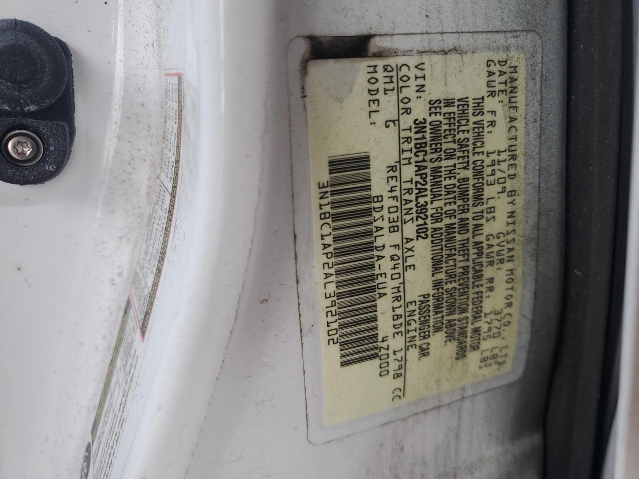 2010 Nissan Versa S VIN: 3N1BC1AP2AL392102 Lot: 69499135