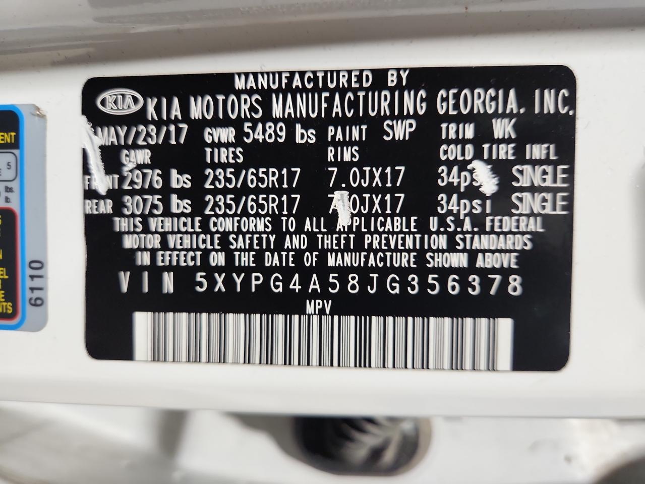 2018 Kia Sorento Lx VIN: 5XYPG4A58JG356378 Lot: 69319755