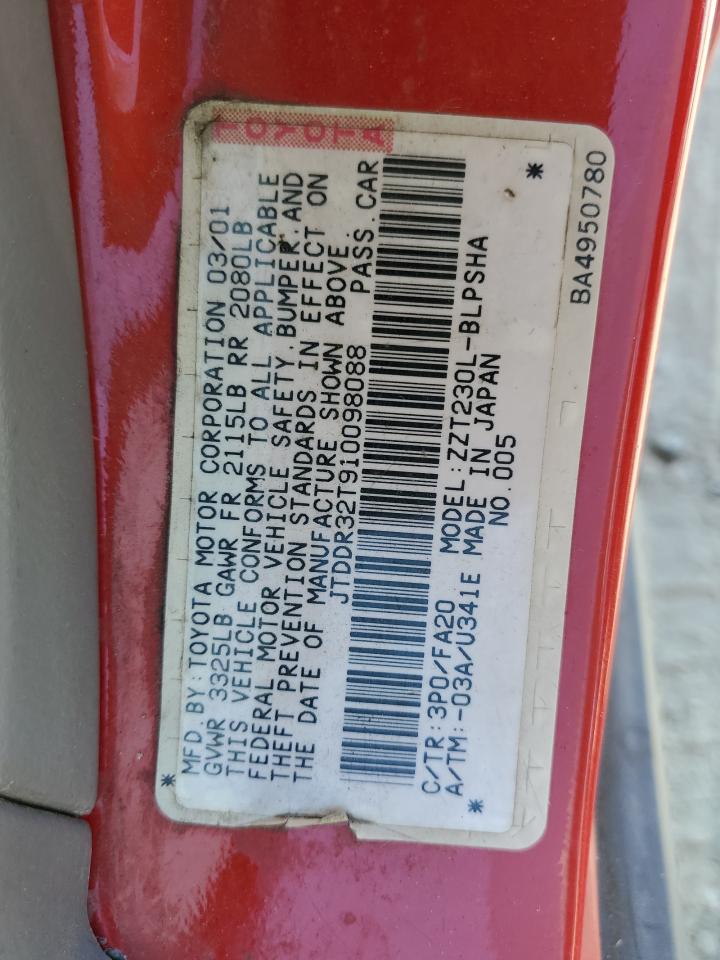 2001 Toyota Celica Gt VIN: JTDDR32T910098088 Lot: 67575075