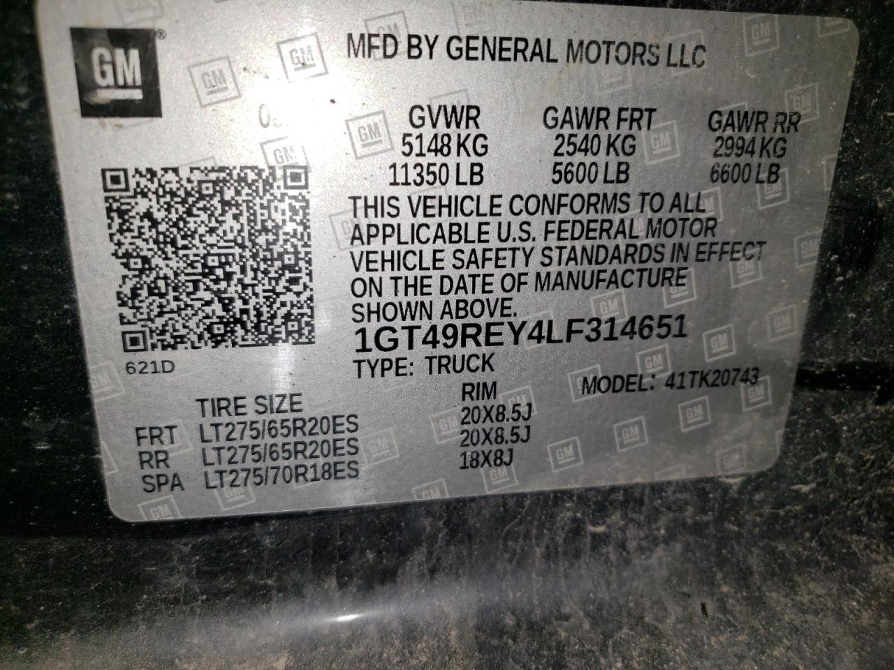 2020 GMC Sierra K2500 Denali VIN: 1GT49REY4LF314651 Lot: 69443425